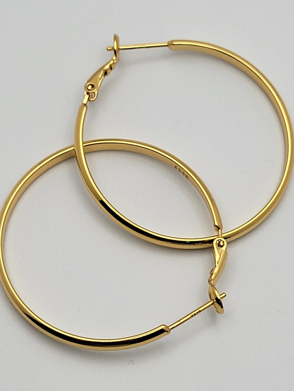 Gold Plated 925 Sterling Silver Large Hoop Earrings 40mm Snap Bar Clasp NEW